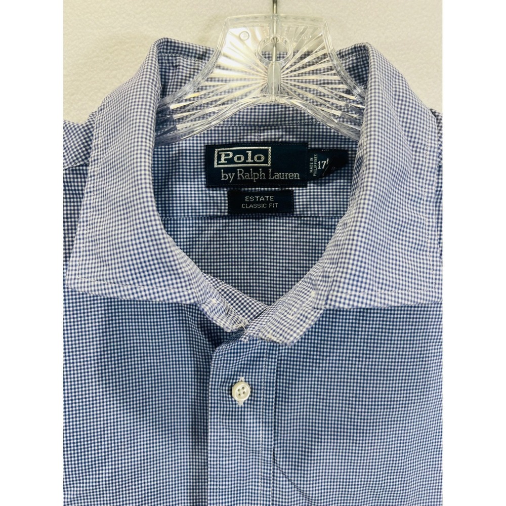 Polo Ralph Lauren Mens Estate Classic Fit Blue White Gingham Dress Shirt 17/XL